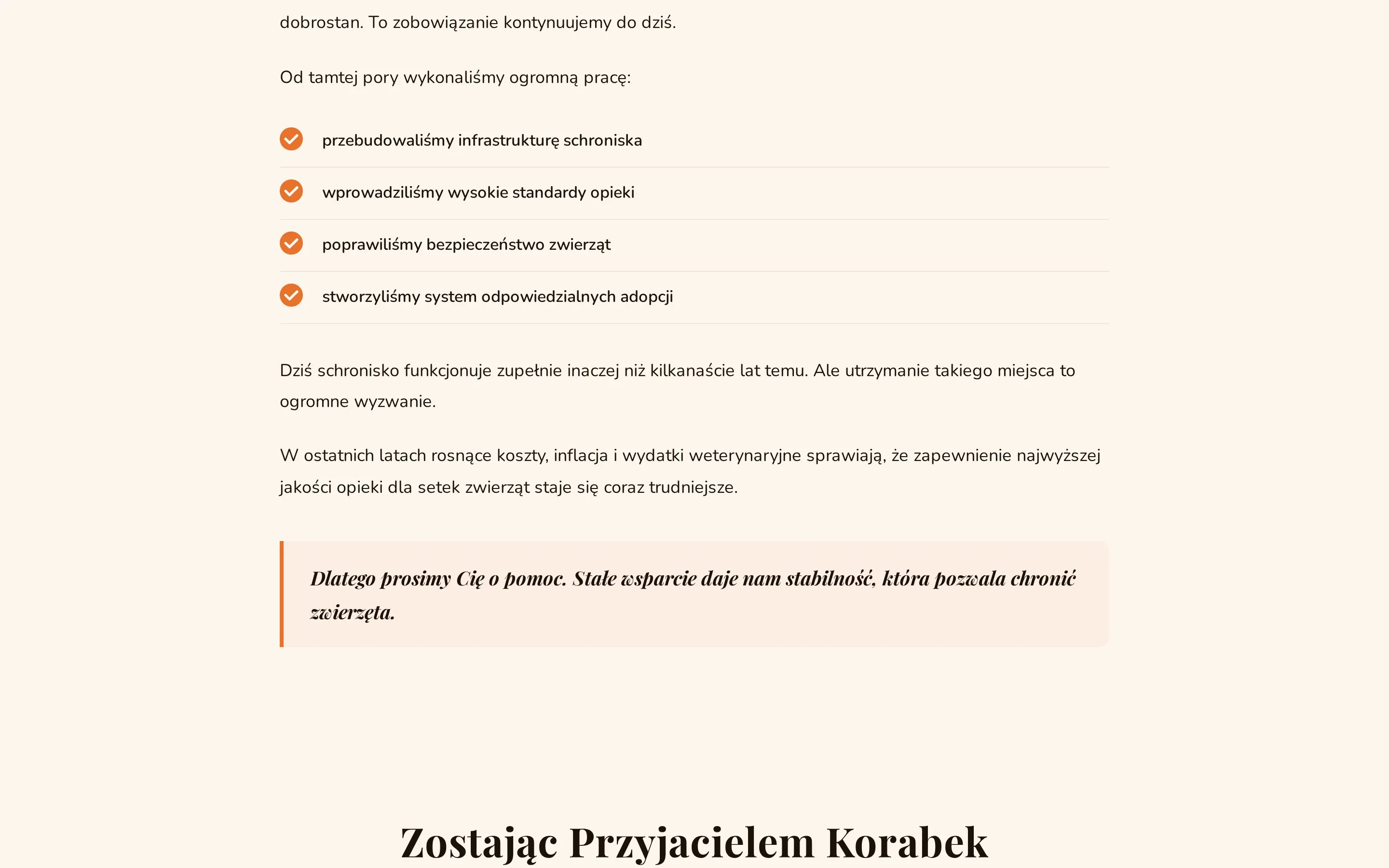 Lista zrealizowanych zmian w schronisku: przebudowa infrastruktury, standardy opieki, bezpieczeństwo, system adopcji